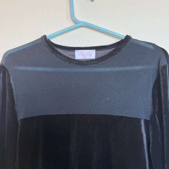 Pink Lily Black Velvet Mesh Detail Top - Picture 3 of 4
